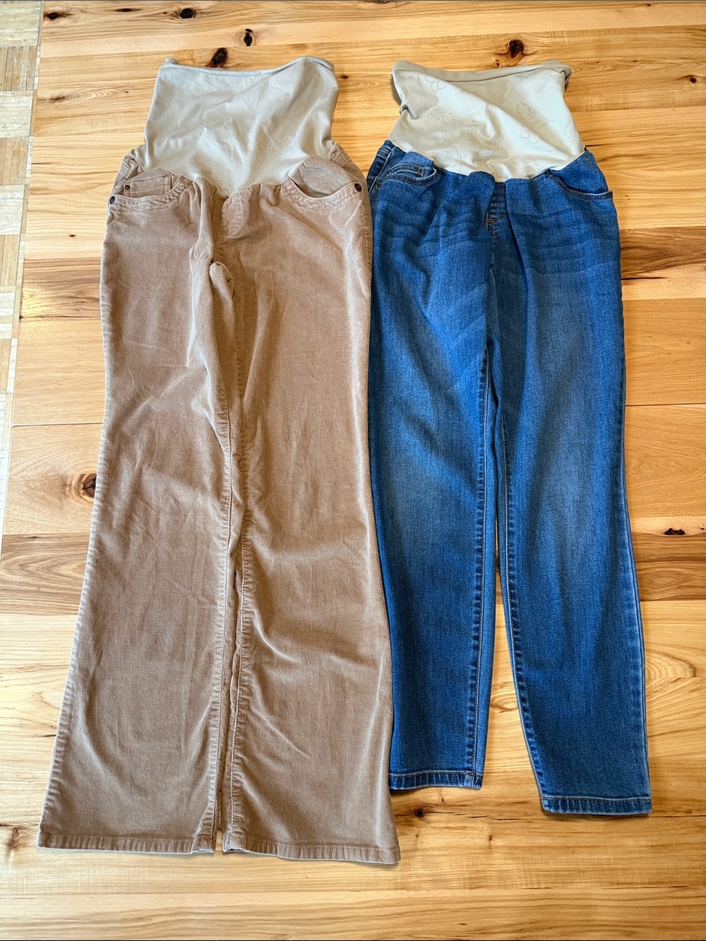 Motherhood Maternity Pants -Tan Corduroy and Jessica Simpson Maternity Jeans-Set